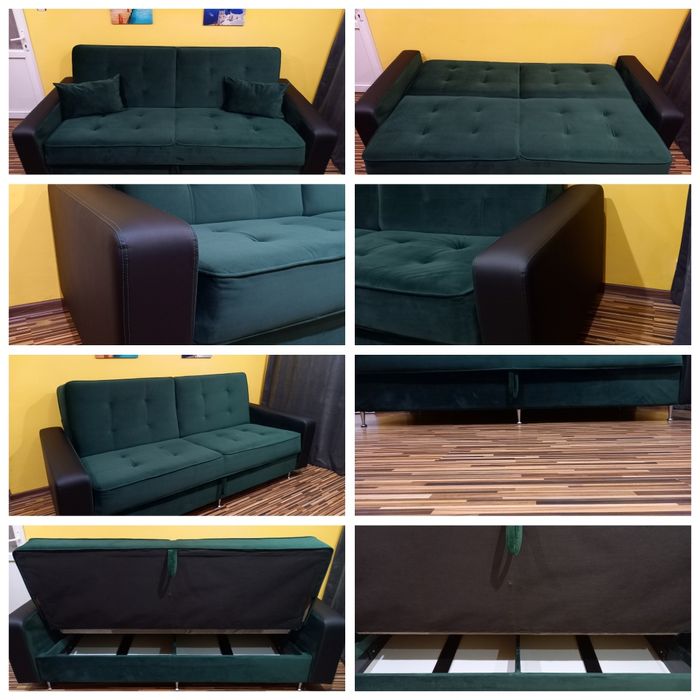 Canapea extensibilă 3 locuri, nouă, ladă depozitare, 235x95 dimensiuni