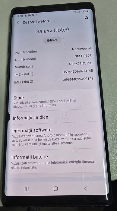 Samsung Note9 funcțional o fisura pe ecran