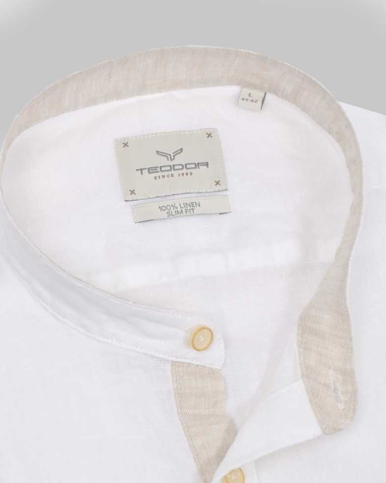 Нова бяла ленена риза Slim fit от Teodor XL