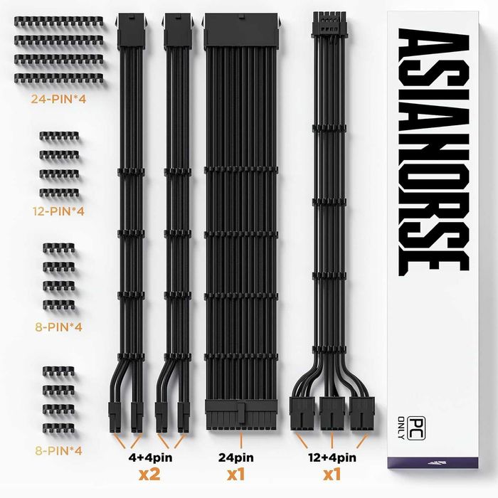 Set 4 Cabluri alimentare extensie PSU sursa PC AsiaHorse 12VHPWR,Pcie5