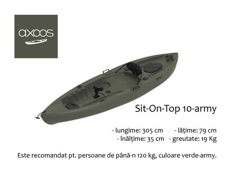 Caiac Axoos Sit-On-Top 10-army, culoare verde, 3.05 metri lungime