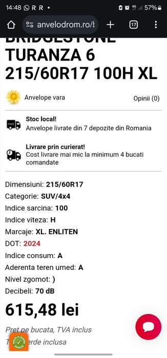 Anvelope vara BRIDGESTONE 215/60/17