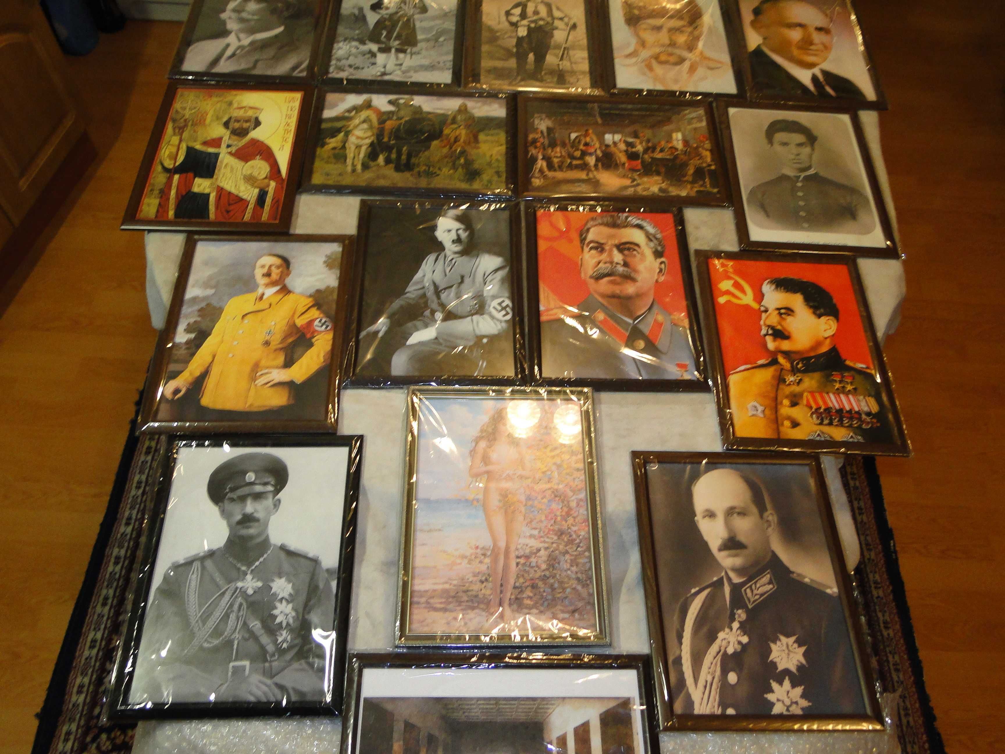 Портрети на Раковски, Левски, Цар Симеон, Ботев, Сталин, Цар Борис III