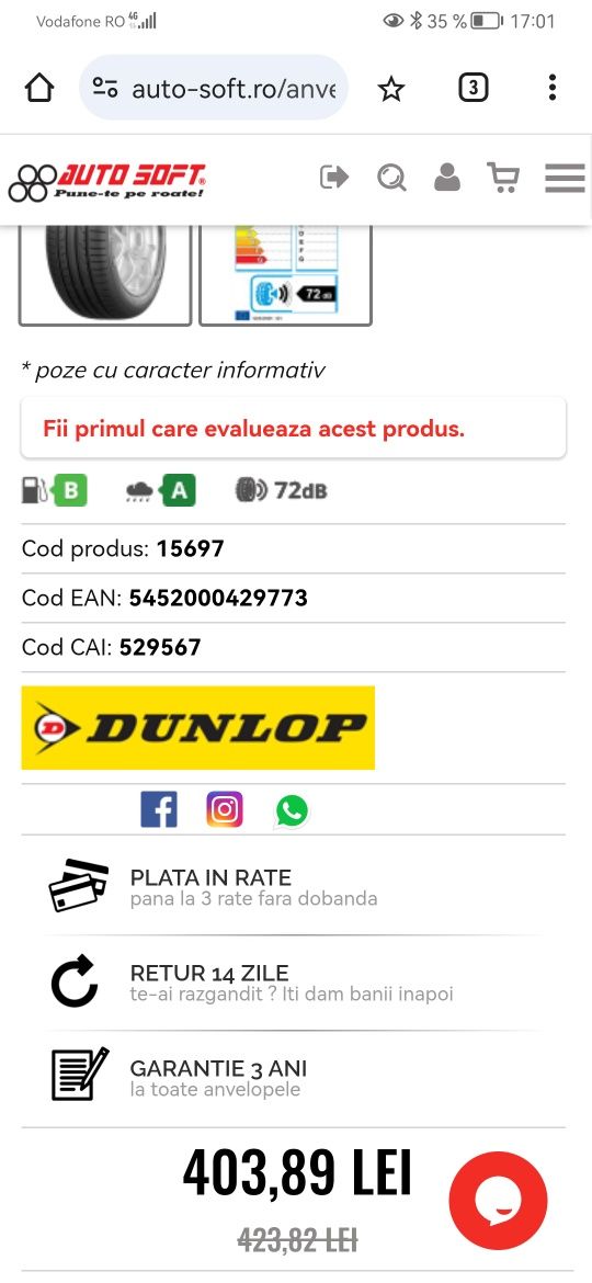 Dunlop Sport BlueResponse R17,