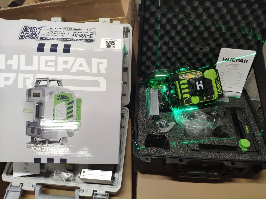 Лазерен нивелир Huepar S04CG, 4D, 16 линии с LCD  Оригинален!