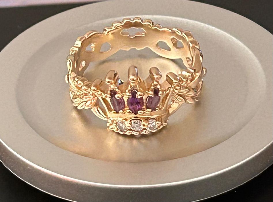 Inel din aur de 14K cu diamante și ametiste, designer