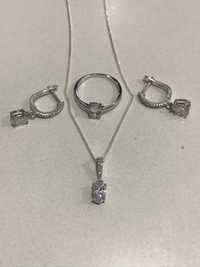 Set bijuterii Argint 925 - lant, pandantiv, cercei si inel - cadou