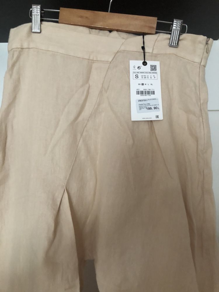 Pantaloni Zara din in, cu asimetrie
