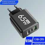 Încărcător GaN 65W. 2UsbC+1Usb. Fastcharge. Compatibil Android/Iphone