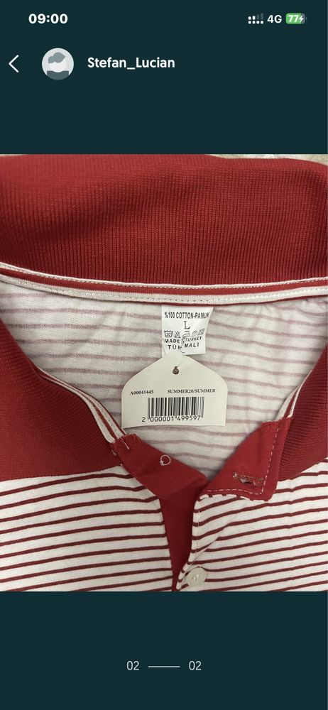 Tricou Polo alb/roșu NOU, mărimea L