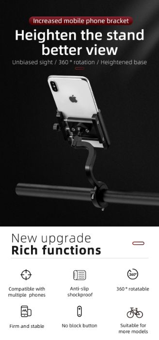 Suport aluminiu telefon Rockbros tija lunga 6 puncte bicicleta trotine