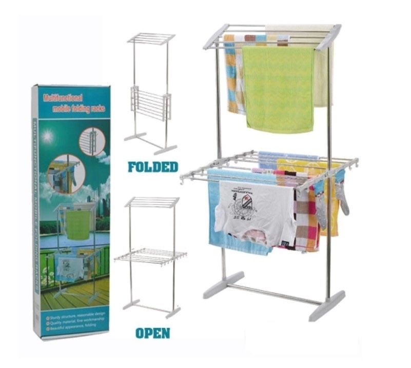 Uscator multifunctional pliabil, dublu-etajat pentru haine, 130cm