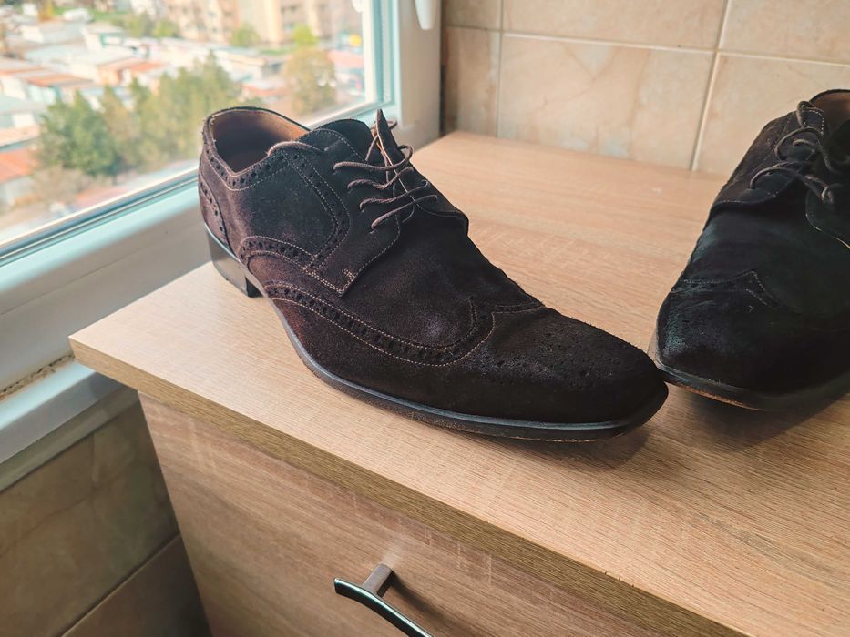 Уникални велурени обувки дерби с връзки  ROSSI