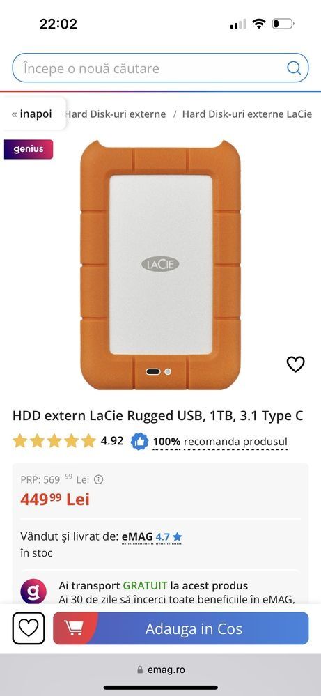 Hard extern lacie rugged  mini 1tb