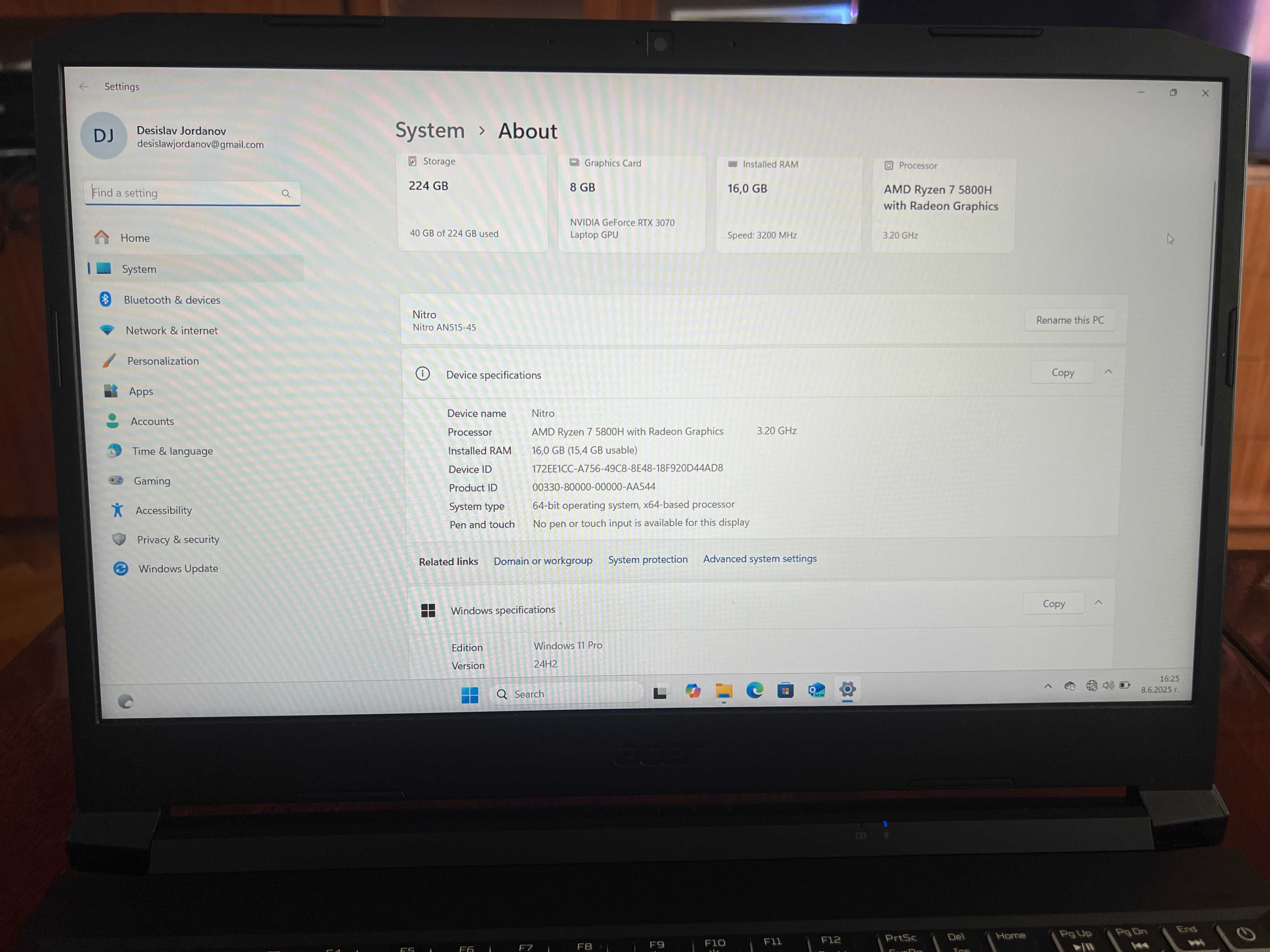 Лаптоп Acer Nitro 5 AN515-45 | AMD Ryzen 7 5800H | GeForce® RTX 3070