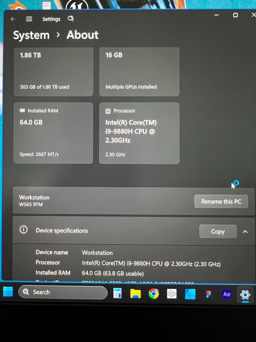 Workstation MSI WS65 9TM - Quadro RTX5000, I9, 64GB RAM, 2TB SSD