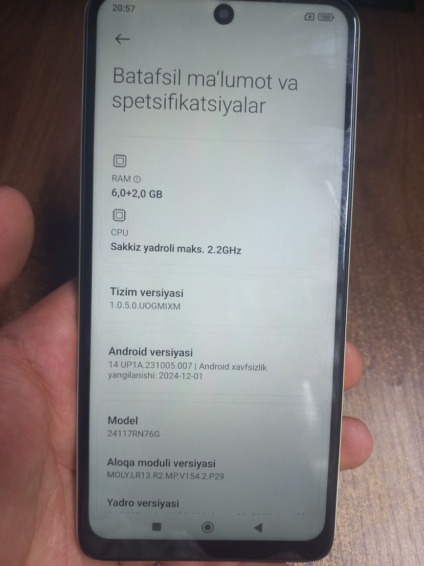 Redmi NOTE 14  8/128 Holati ideal karopka dokumenti bor