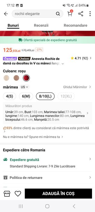 Rochie eleganta rosie cu trandafiri NOUA - mar. 8/