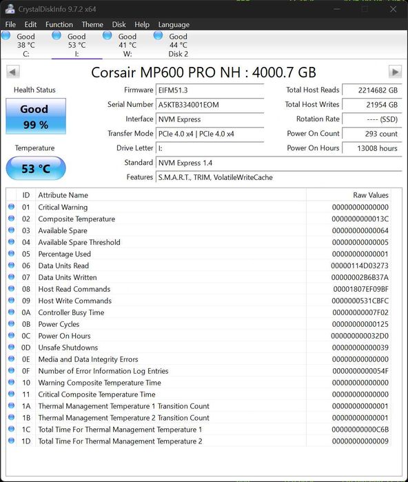 SSD Corsair MP600 PRO NH, 4TB, Gen4 PCIe x4 NVMe M.2