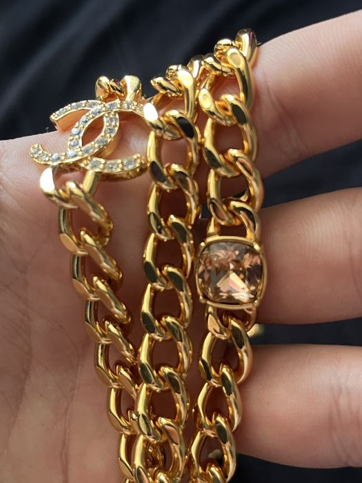 Lant Chanel Gold cu Pietre si Iced Out Logo