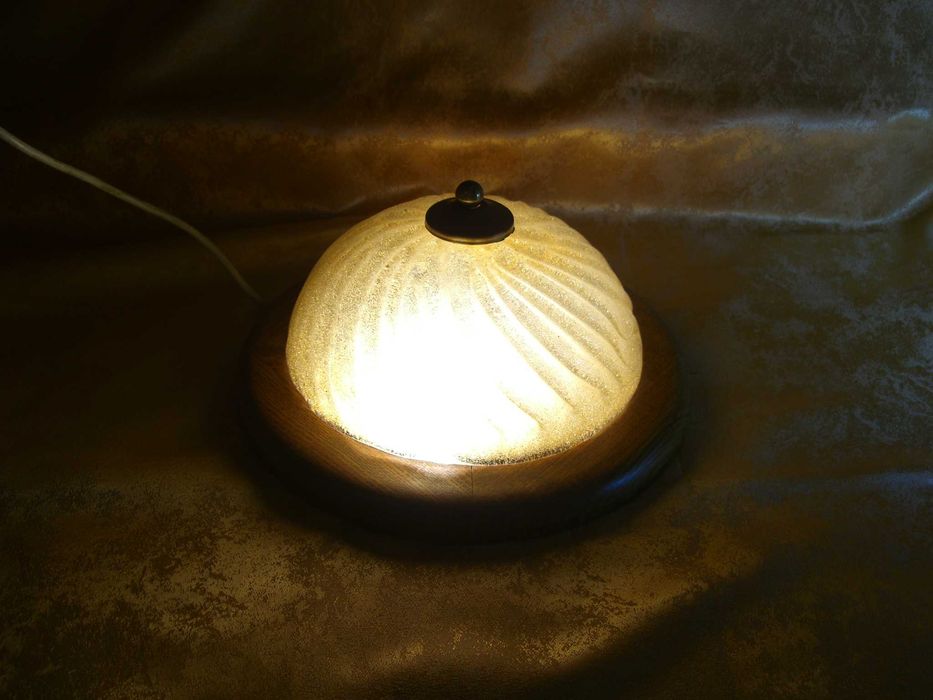 Plafoniera Art Deco Mid Century Modern, lemn, sticla Murano, vintage