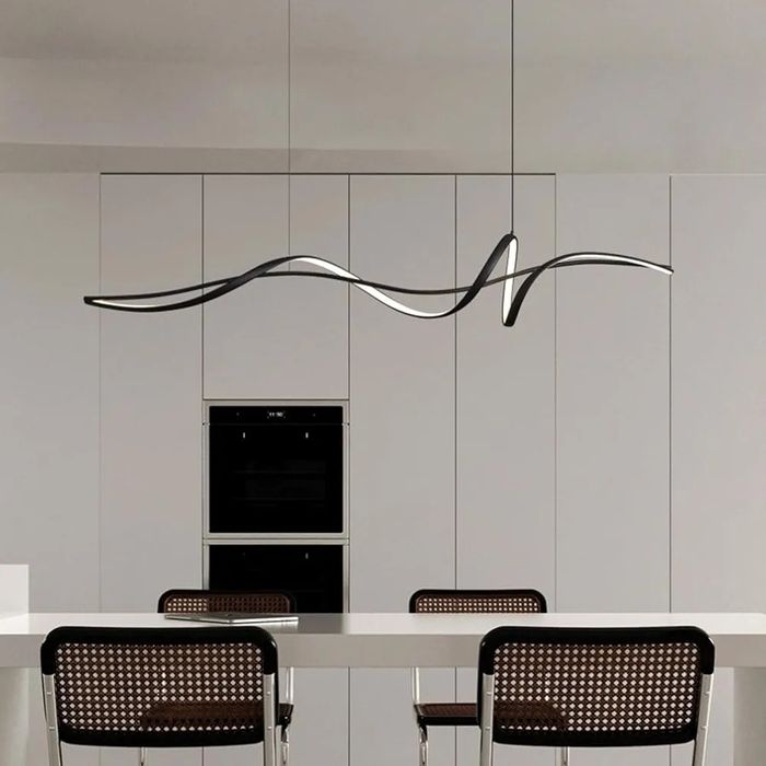 Черна LED висяща лампа за трапезария, висяща, димируема с дистанционно