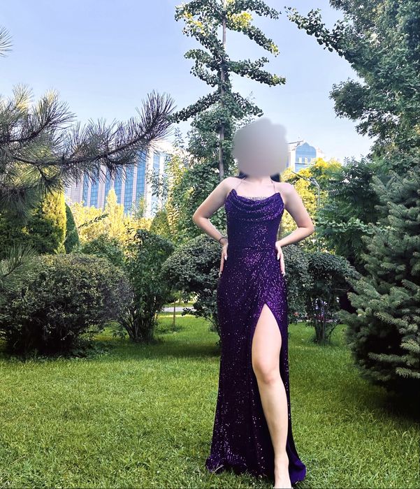 Вечернее фиолетовое платье • пайетки • разрез