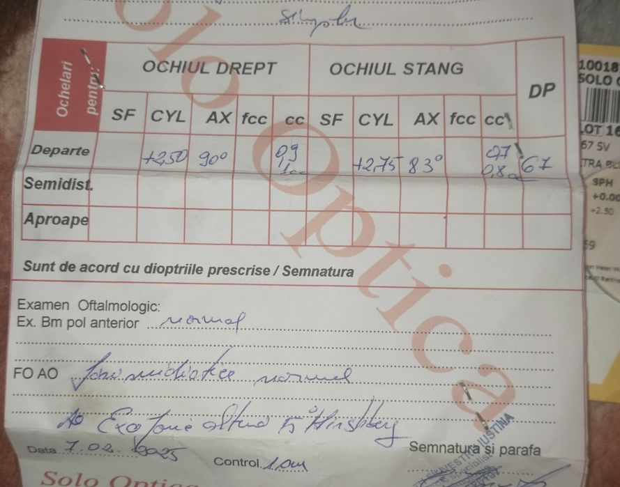 Lentile hipermetropie cu dioptrii +2.5 -4 ,+2.75 -5