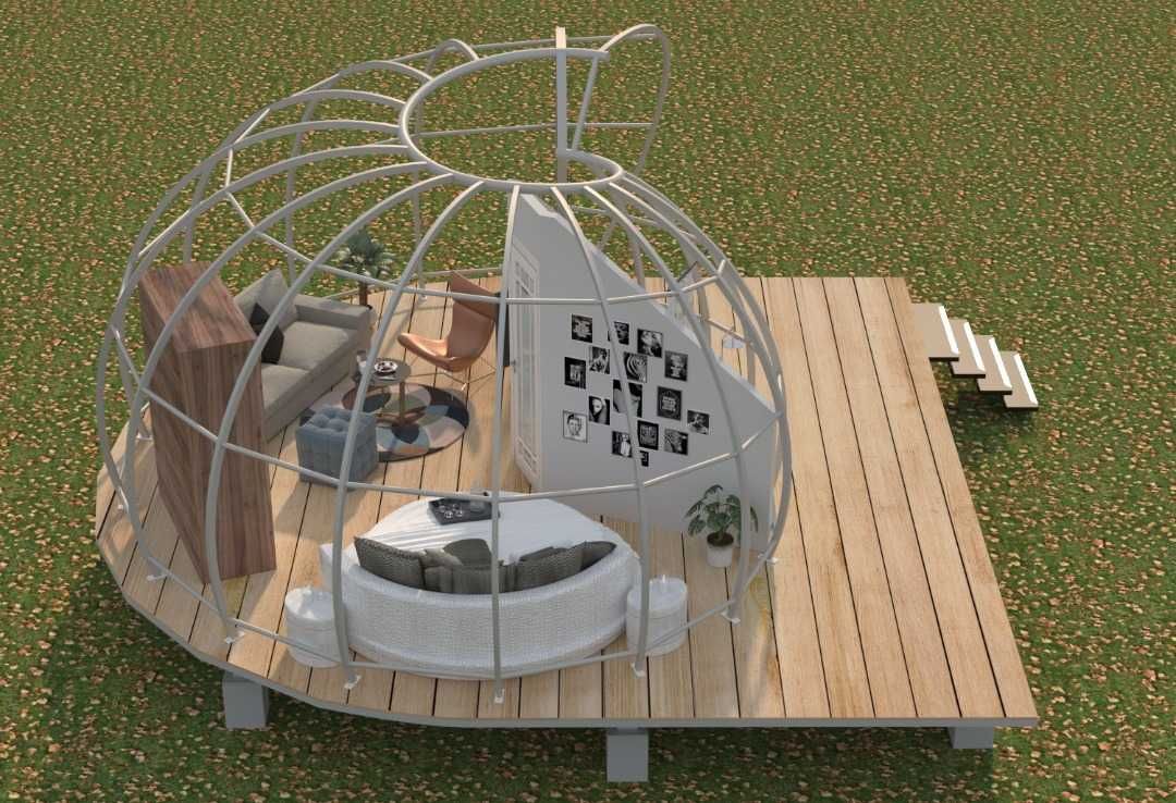 Cort glamping de lux EKO S,30 mp,structura metalica,garantie 15 ani