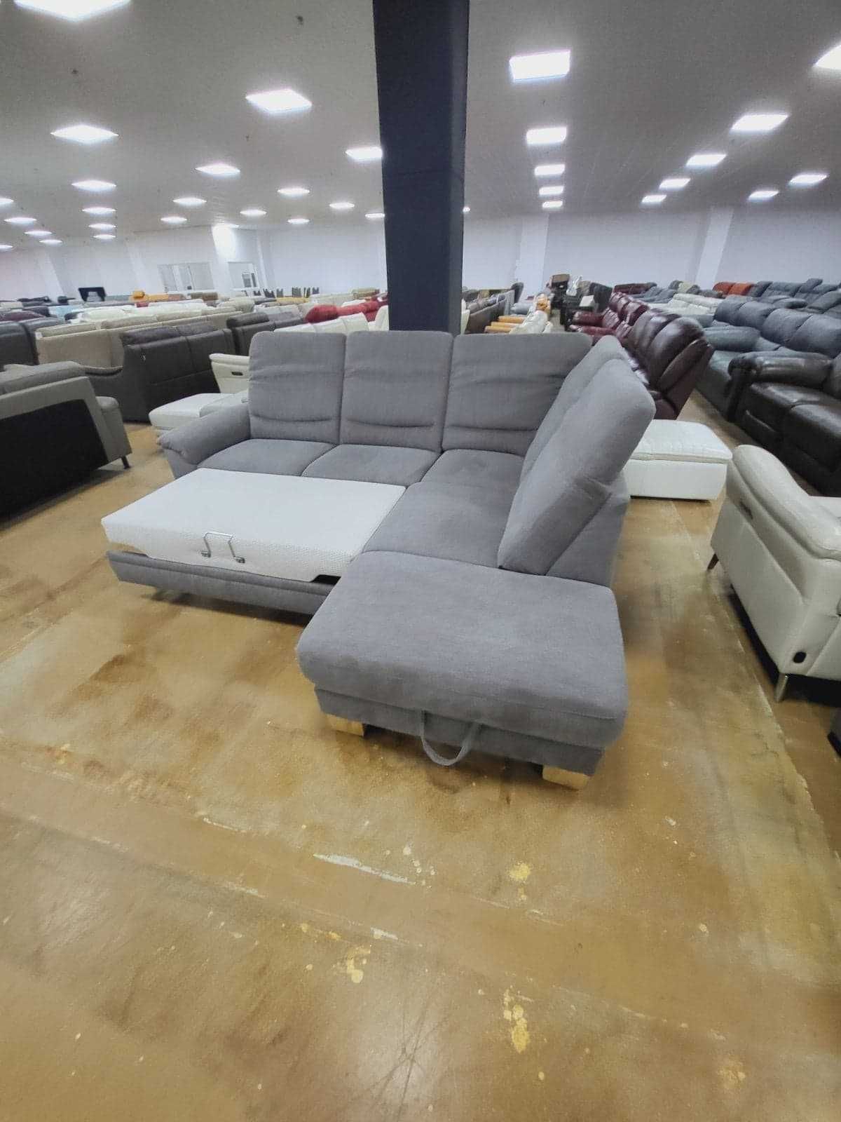 Сив ъглов диван от плат с функция сън и ракла "PP - LA20014"