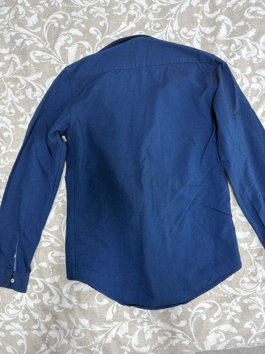 Camasa Zara Men, albastru inchis, marime S, slim fit, material gros,