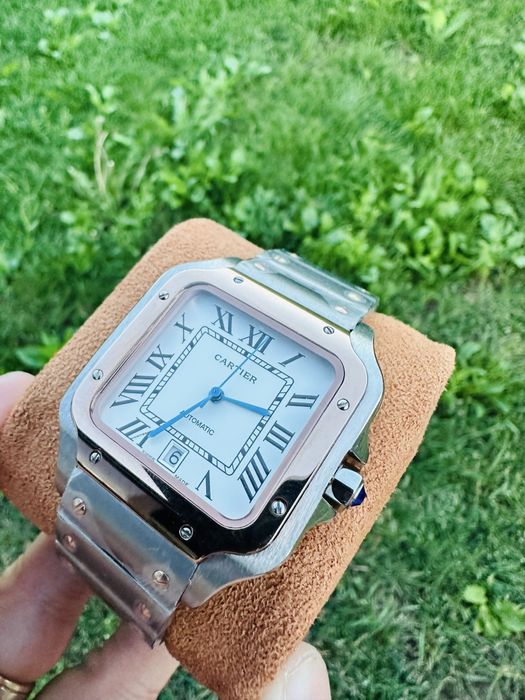 Ceas automatic Cartier Santos de Cartie Silver cu bezel gold