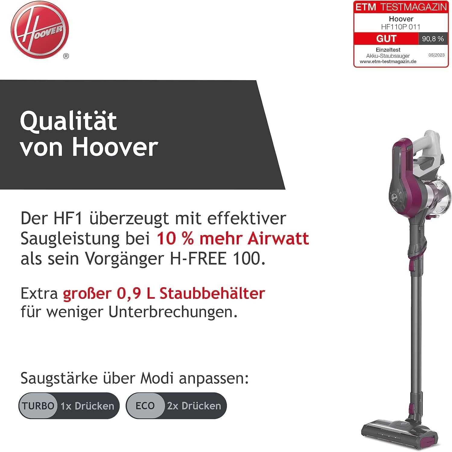Вертикална прахосмукачка Hoover HF1 (HF110P) до 30 минути работа