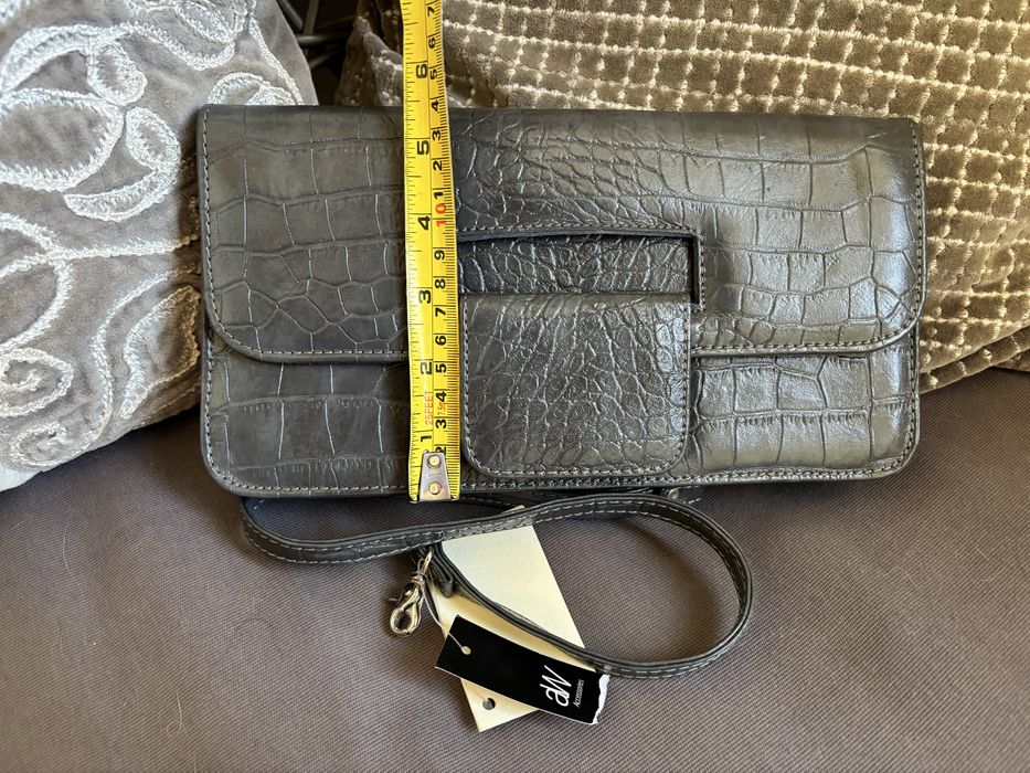 Geanta plic gri din piele