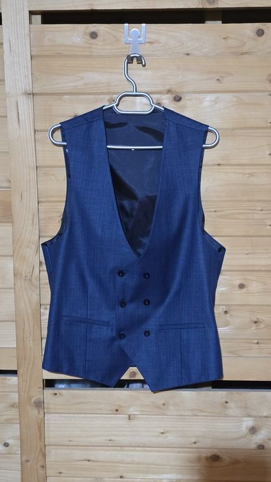Costum 3 piese Sacou Vestă Pantaloni Lână Albastru