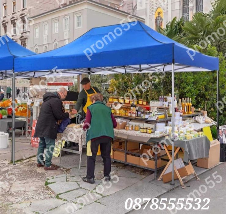 Шатра 3х4.50 с Гумирано Покривало, Усилена Шатра Хармоника в Пет Цвята