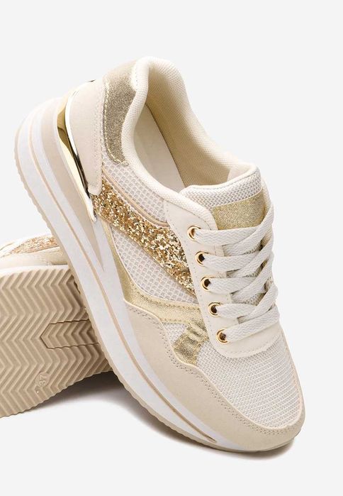 Sneakers cu platformă Camora bej auriu wedge