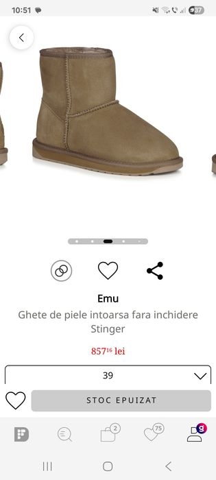 Cizme EMU Australia 39 noi - similar UGG(potrivite 37jum-38)