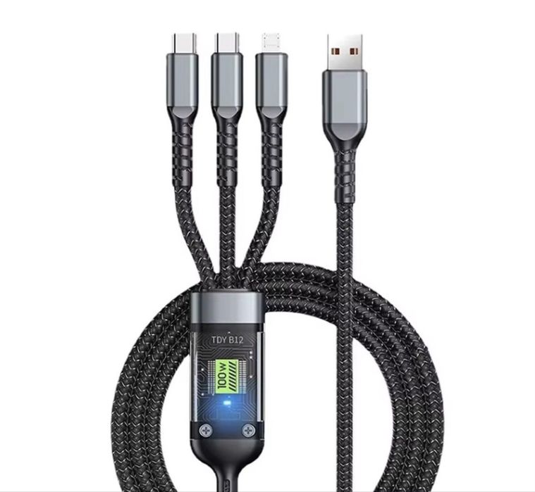 3в1 кабел за зареждане 100W ,  Type C, Lighting , Type B