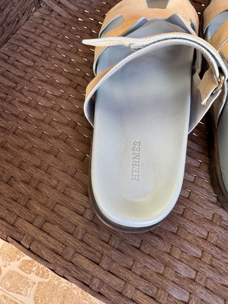Hermes baby blue велурени чехли