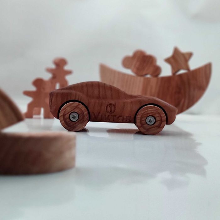 Персонализирана дървена количка, играчка подарък за първи рожден ден