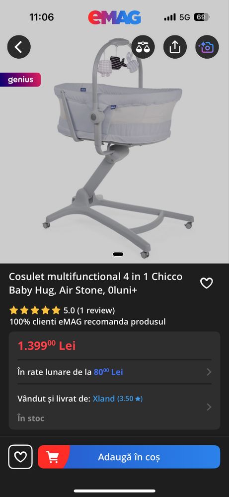 Cosulet multifunctional 4 in 1 Chicco Baby Hug, Air Stone, Oluni+