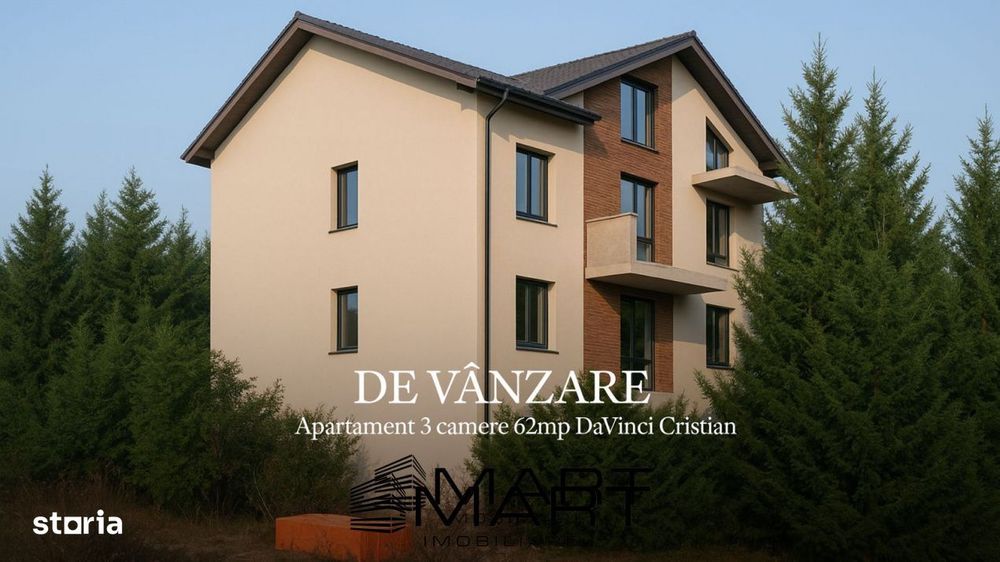 Apartament 3 camere 62mp etaj 1 cartier Davinci Cristian