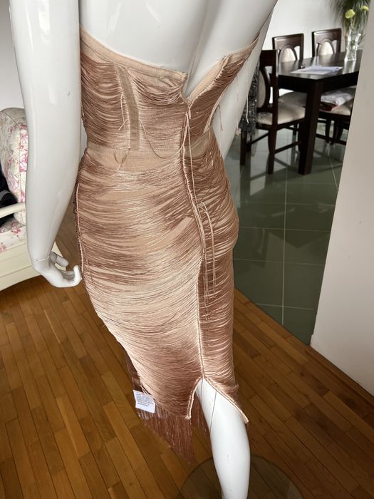 Rochie asos bandage cu franjuri roz de ocazie