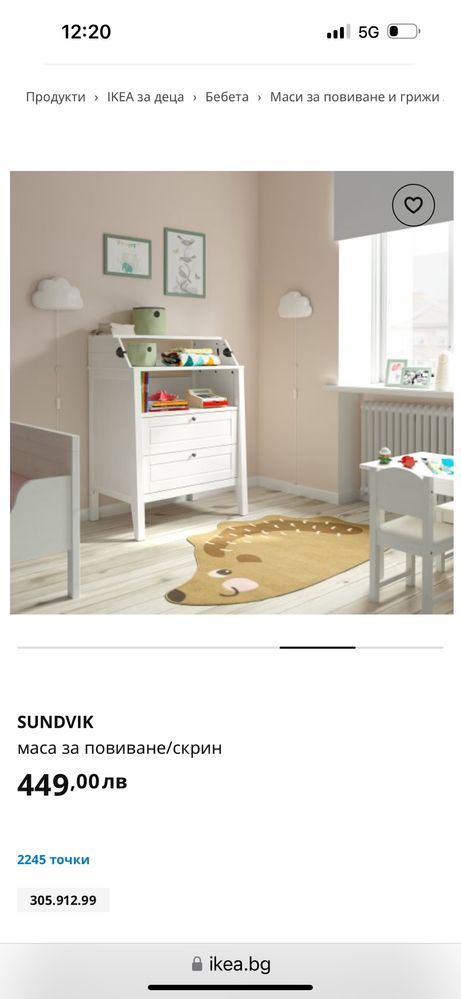 Скрин с повивалник от Икеа Sundvik