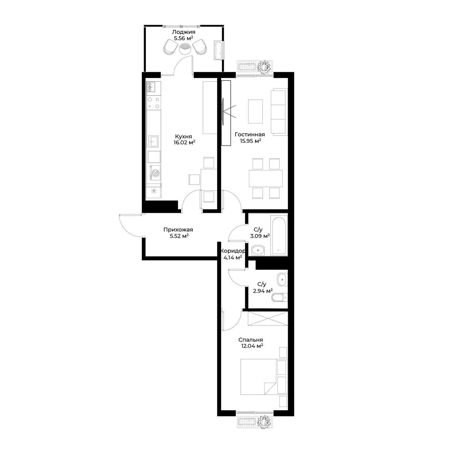 2-xonali xonadonlar | 2-комн. квартиры ЖК Assalom Jomiy - Golden House
