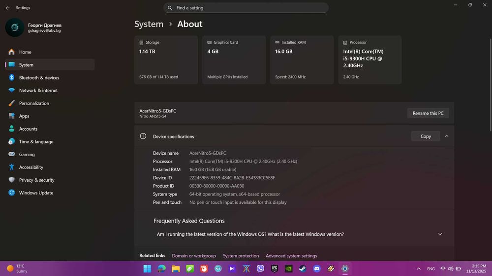 Acer Nitro 5 (AN515-54-54WF)