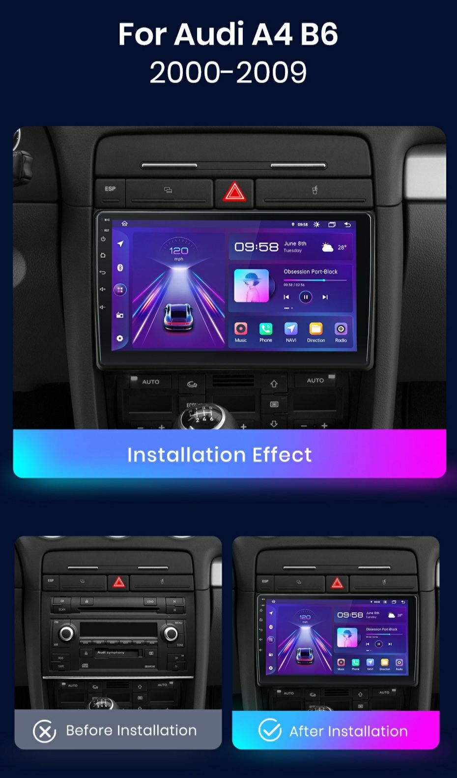 Navigatie Android dedicata pentru Audi A4 B6 (2000-2009)