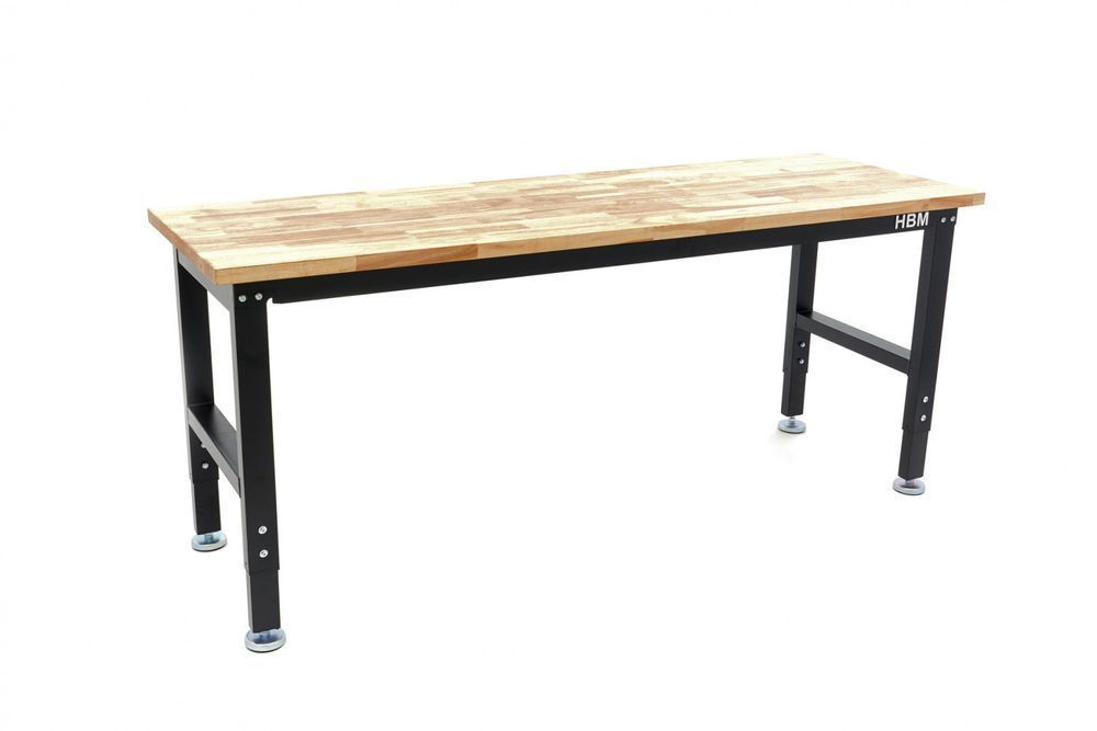 Banc de lucru reglabil pe inaltime cu blat din lemn masiv 182 cm hbm