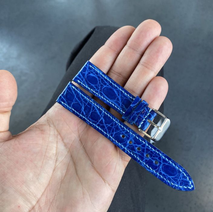 Curea Handmade din Piele de Crocodil Albastră cu Sistem Quick Release